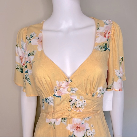 Leith Yellow Floral V Neck Midi Dress - Picture 2 of 9